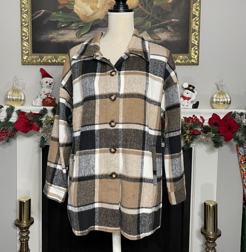 Unbranded Women's Plaid Print Button Up Jacket Medium